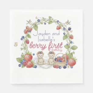 Twins Berry First 1st Birthday Party Napkin