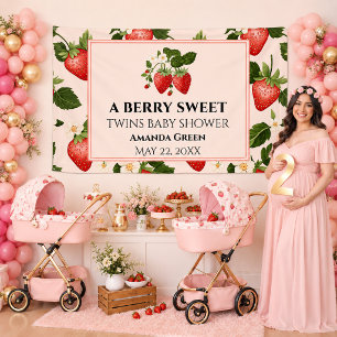 TWINS Berry Sweet Strawberry Baby Shower Banner