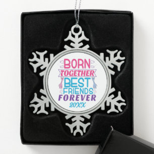 Twins Best Friends Forever - Boy and Girl Snowflake Pewter Christmas Ornament