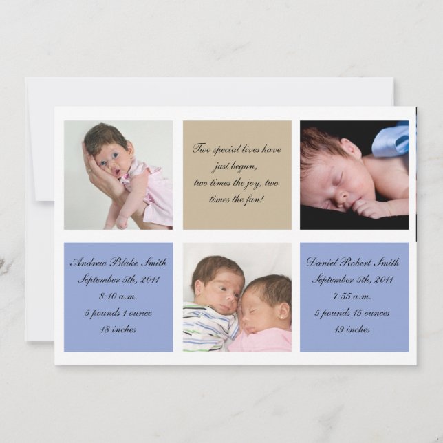 Twins birth announcement - Boys (Front)