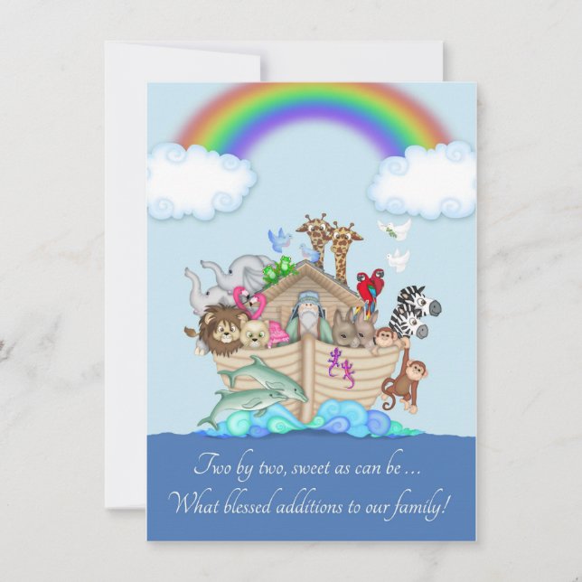 Twins Birth Announcement - Noah's Ark (Front)