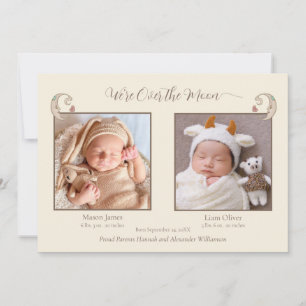 Twins Birth Announcement Over The Moon Photo Card