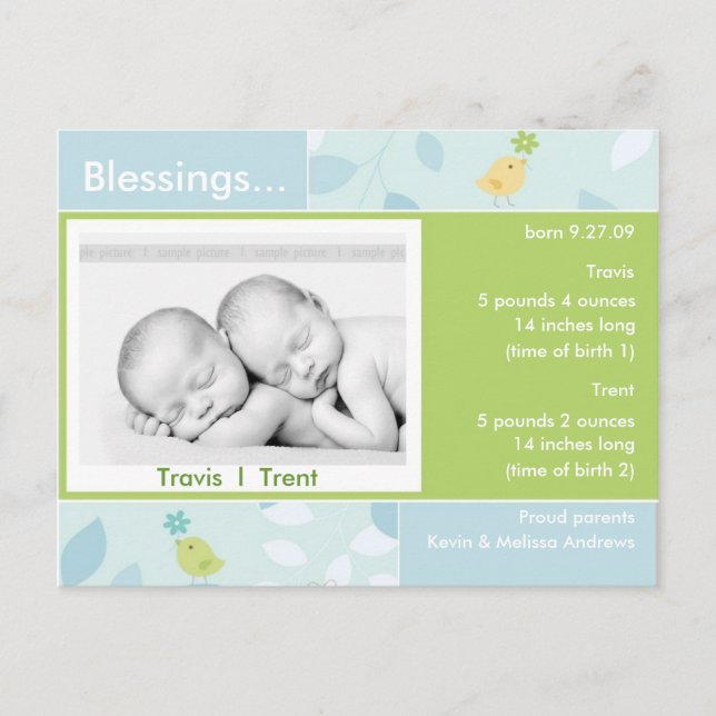 Twins Birth Announcement photo card (Front)