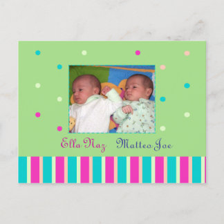 Twins birth announcement postcard