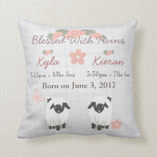 Twins Birth Baby Pillow Lamb Boy Girl Nursery