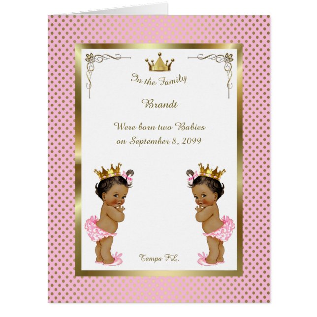 Twins birth GIRLS announcement card,photo,souvenir (Front)