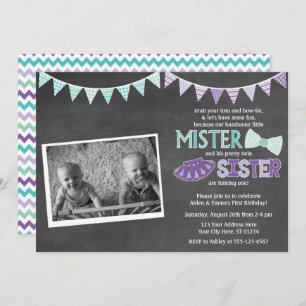Twins Birthday Invitation   Tutus and Ties Invite