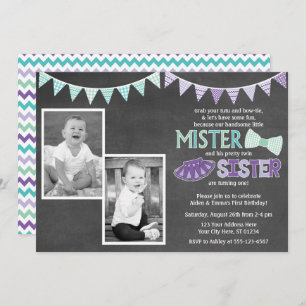 Twins Birthday Invitation   Tutus and Ties Invite