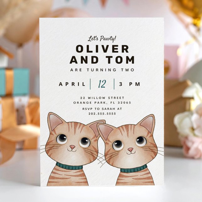 Twins birthday party with two little kittens invitation (Creator Uploaded)