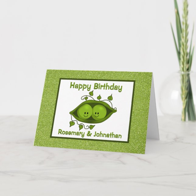 Twins Birthday, Two Peas In A Pod Personalised Card (Front)