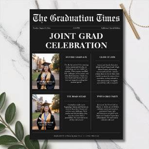Twins Black Newspaper Joint Graduation Photo  Invitation