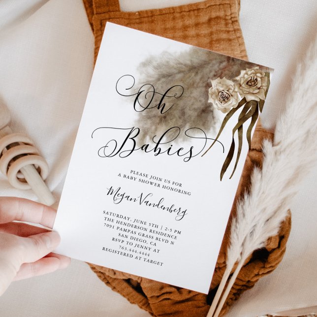 TWINS Boho Pampas Grass Baby Shower Invitation (Creator Uploaded)