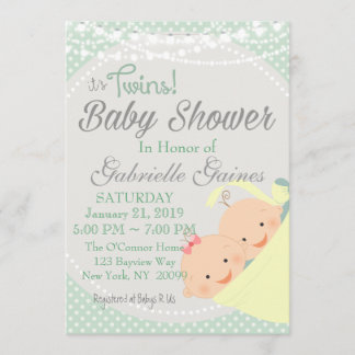 Twins Boy and Girl Baby Shower Invitation