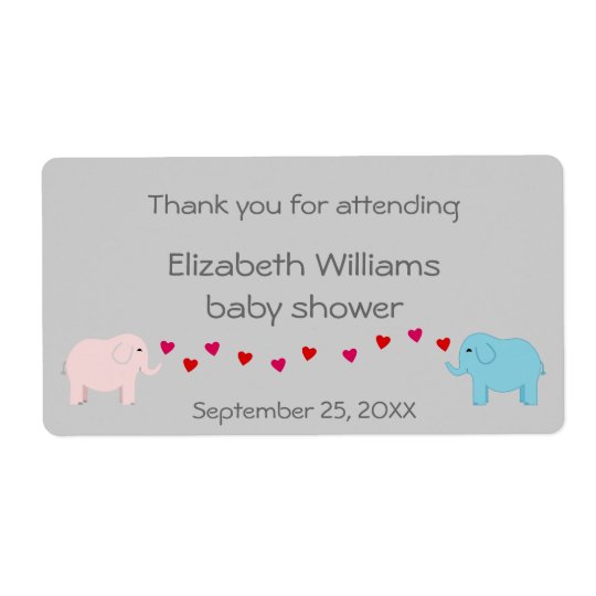 Twins Boy and Girl Elephants Water Bottle Favour Shipping Label