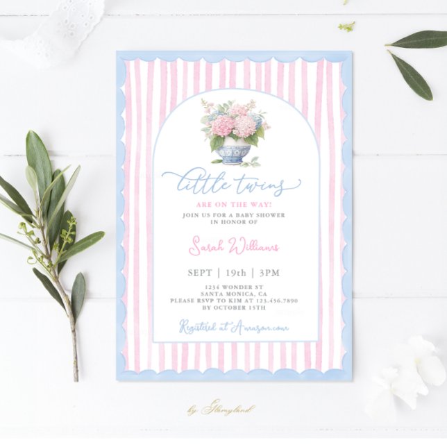 Twins Boy and Girl Grandmillennial Baby Shower Invitation (Creator Uploaded)