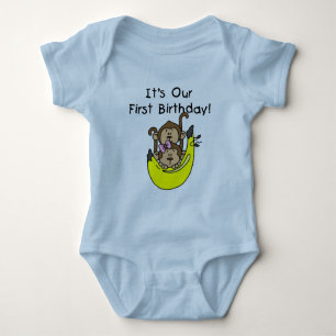 Twins - Boy and Girl Monkey 1st Birthday Baby Bodysuit