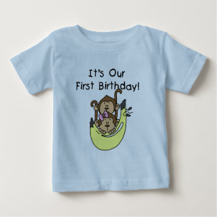 Twins - Boy and Girl Monkey 1st Birthday Baby T-Shirt