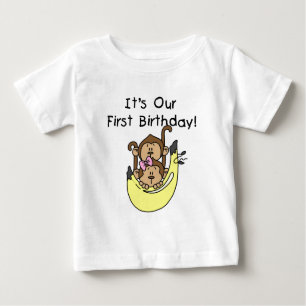 Twins - Boy and Girl Monkey 1st Birthday Baby T-Shirt