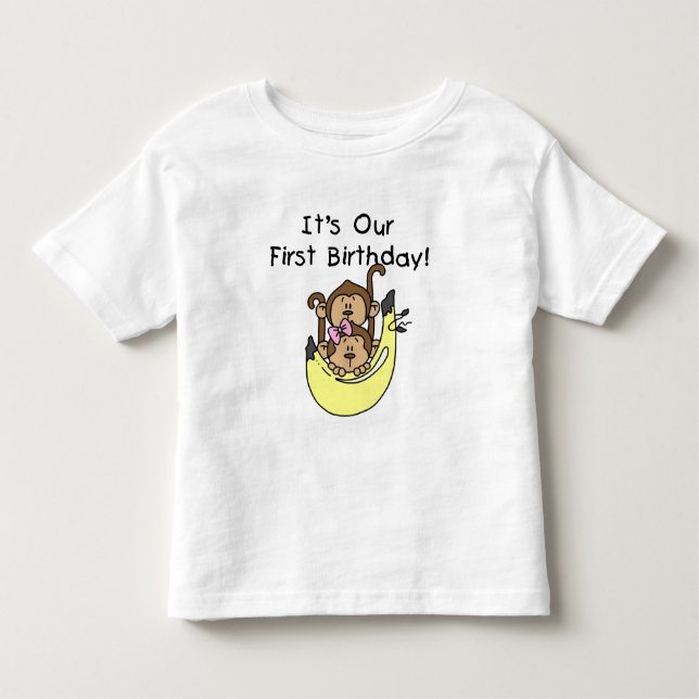 Twins - Boy and Girl Monkey 1st Birthday Toddler T-Shirt (Front)