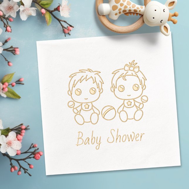 Twins Boy Girl Baby Shower Foil Napkins (Creator Uploaded)