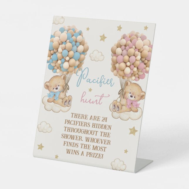Twins boy girl baby shower pacifier hunt game  pedestal sign (Front)