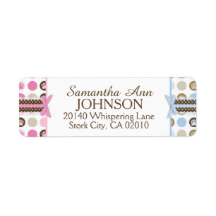 Twins Boy & Girl Bear Paw Print with 3D-look Bows Return Address Label