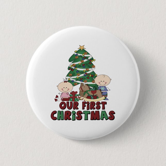 Twins Boy & Girl first Christmas 6 Cm Round Badge (Front)