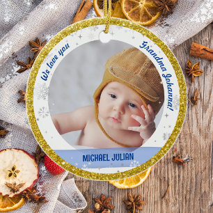 Twins Boy Girl Photos Grandma First Christmas Baby Ceramic Ornament