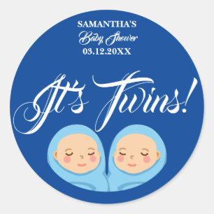 Twins Boys Baby Shower Party Blue. Napkins Classic Round Sticker
