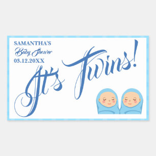 Twins Boys Baby Shower Party Blue.  Rectangular Sticker