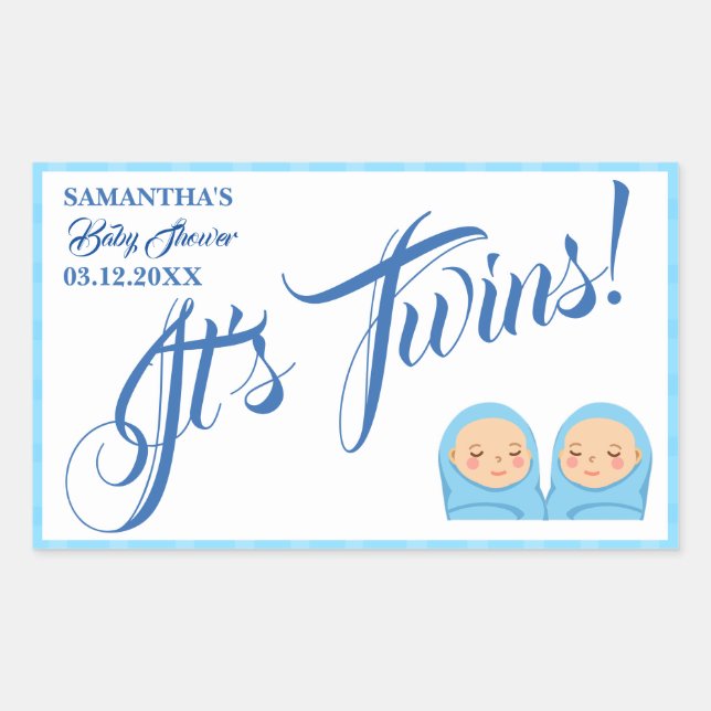 Twins Boys Baby Shower Party Blue.  Rectangular Sticker (Front)