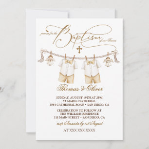 Twins Boys Baptism Christening Invitation