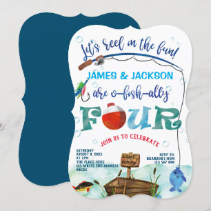 Twins boys little fisherman fishing themed 4th invitation
