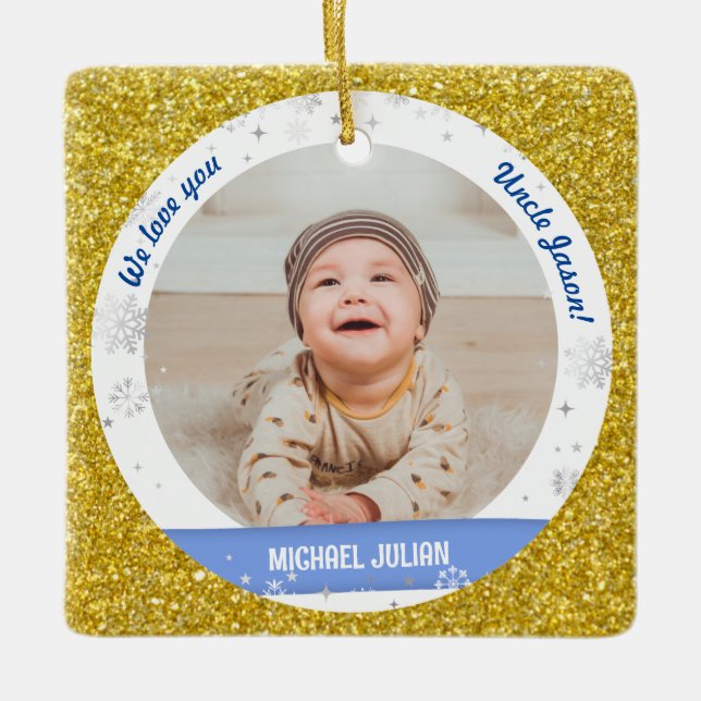 Twins Boys Photos Uncle Cute First Christmas Baby  Ceramic Ornament (Front)