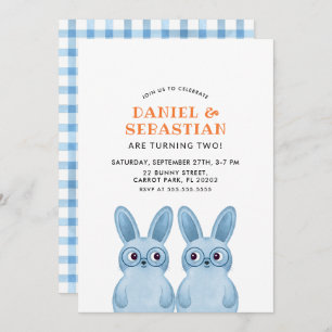 Twins Bunny Birthday Party for Baby Boys Invitation