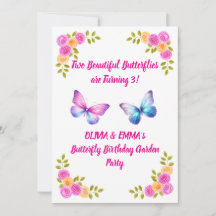 Twins Butterfly Birthday Invitation | Girls