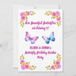 Twins Butterfly Birthday Invitation Girls