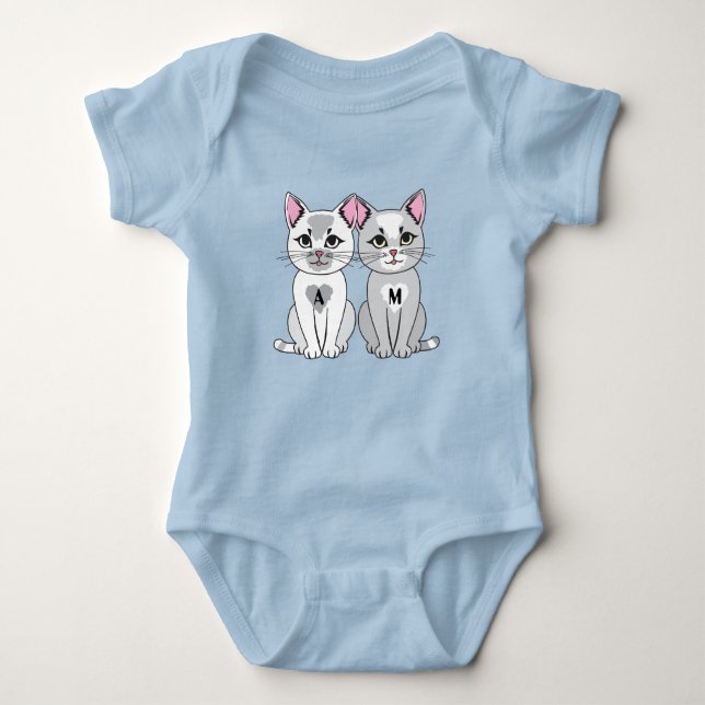Twins cat baby bodysuit (Front)