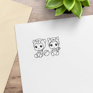 Twins Cat Bear Baby Jumpsuit 1x1 Rubber Stamp