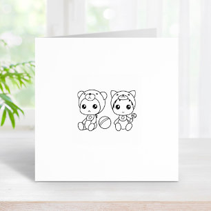 Twins Cat Bear Baby Jumpsuit 1x1 Rubber Stamp