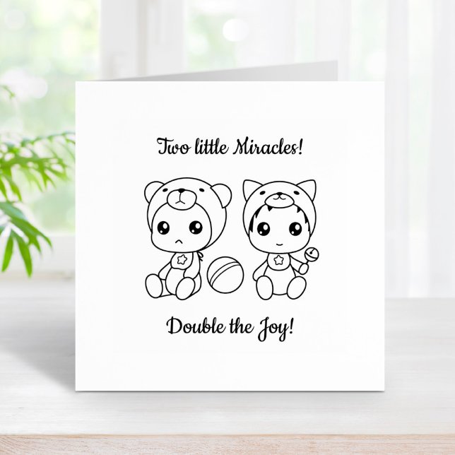 Twins Cat Bear Gender Neutral Baby Shower 2 Rubber Stamp (Creator Uploaded)