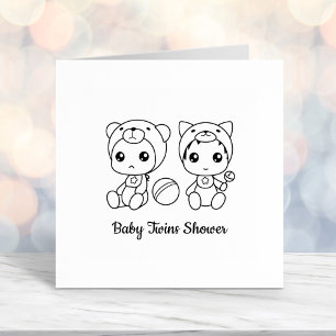 Twins Cat Bear Gender Neutral Baby Shower Self-inking Stamp