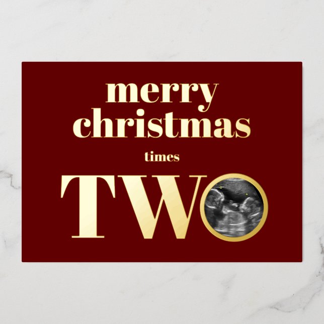 Twins Christmas Pregnancy Announcement Card Gold (Front)