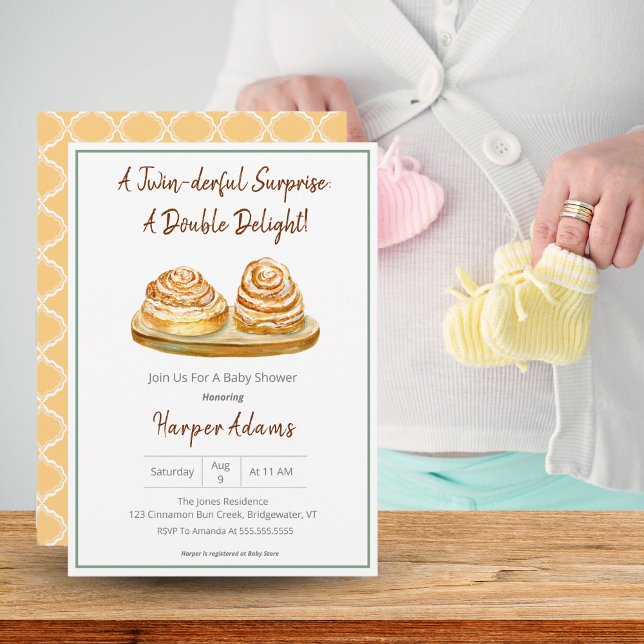 Twins Cinnamon Buns Baby Shower Boho Colours Invitation (A cute Twins Baby Shower invitation with Cinnamon Buns!! )