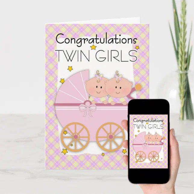 Twins - Congratulations Twin Girls In A Pram Card | Zazzle