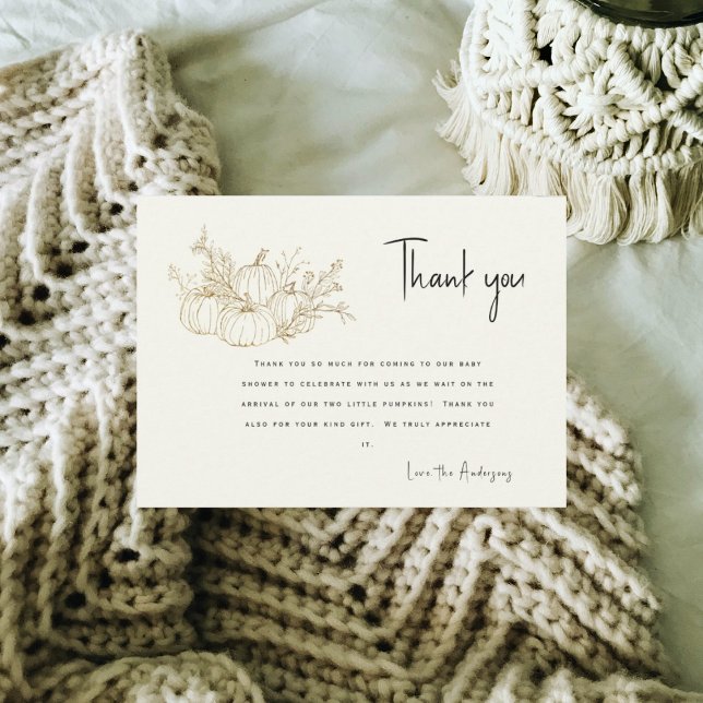 Twins Cream Little Pumpkins Baby Shower Thank You Invitation (Creator Uploaded)