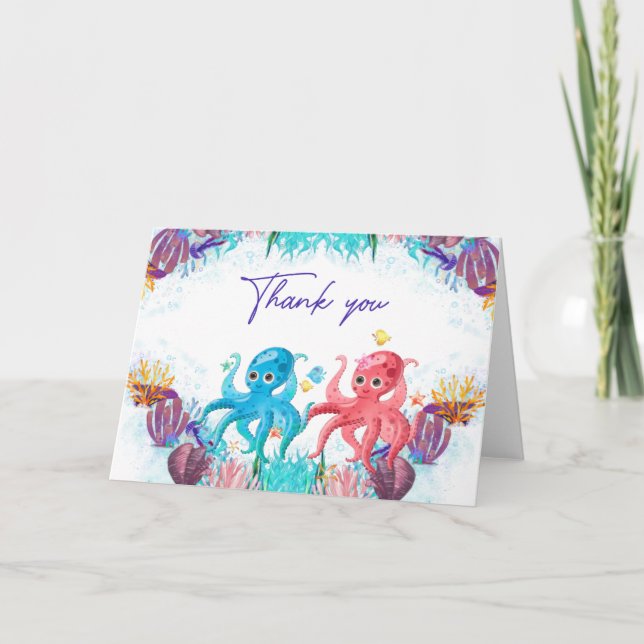 Twins Cute Ocean baby Octopus colourful  Thank You (Front)