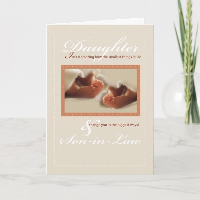Twins Daughter and Son-in-Law Baby Feet Congratula Card (Front)