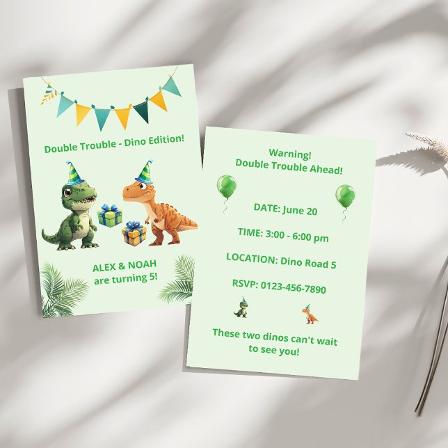 Twins Dinosaur Birthday Invitation  Double Trouble (Creator Uploaded)