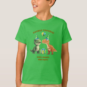 Twins Dinosaur Birthday T-Shirt   Double Trouble